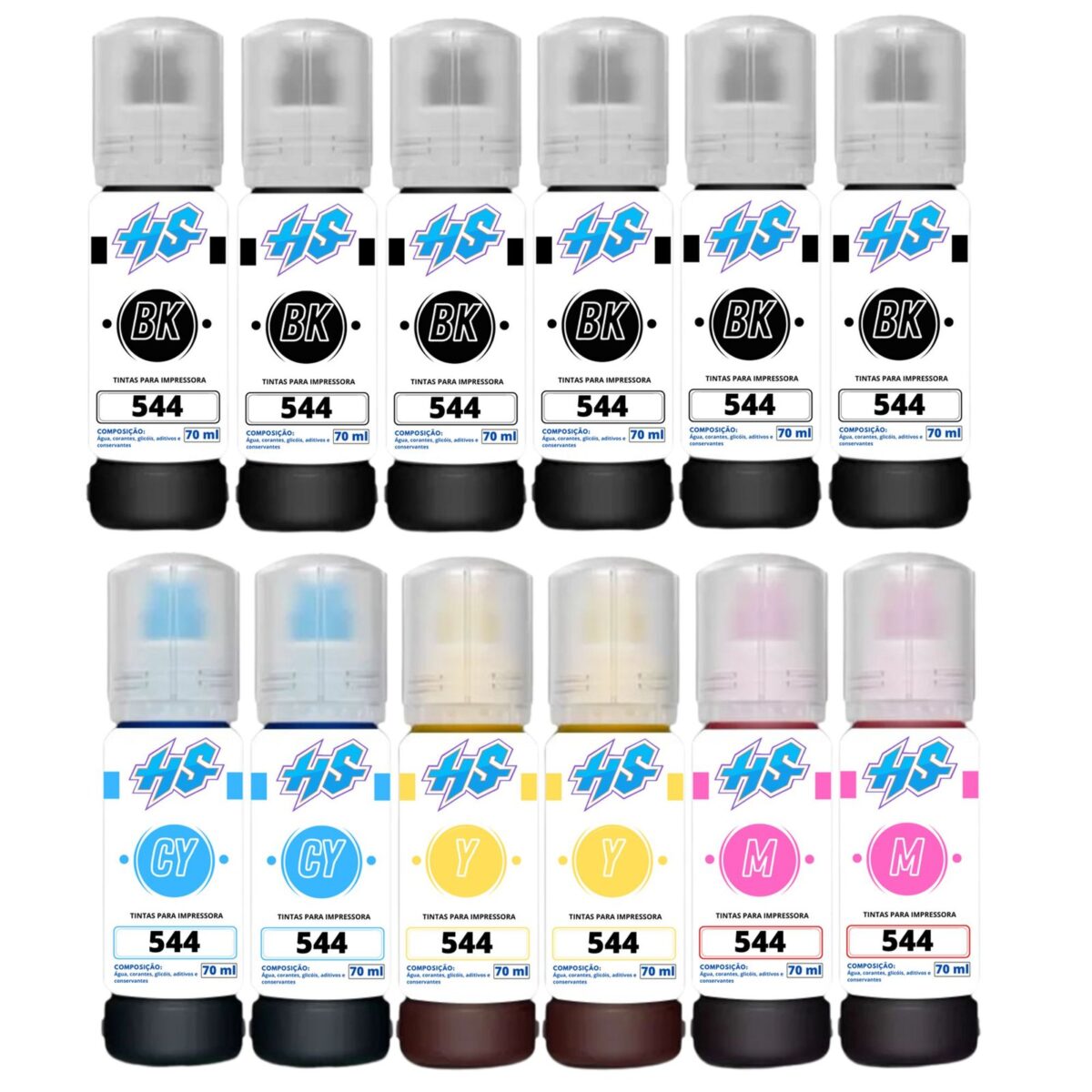 Kit 12 Refil Haddaway Store T544 70ml L3110 L3250 L3150 B Y C M