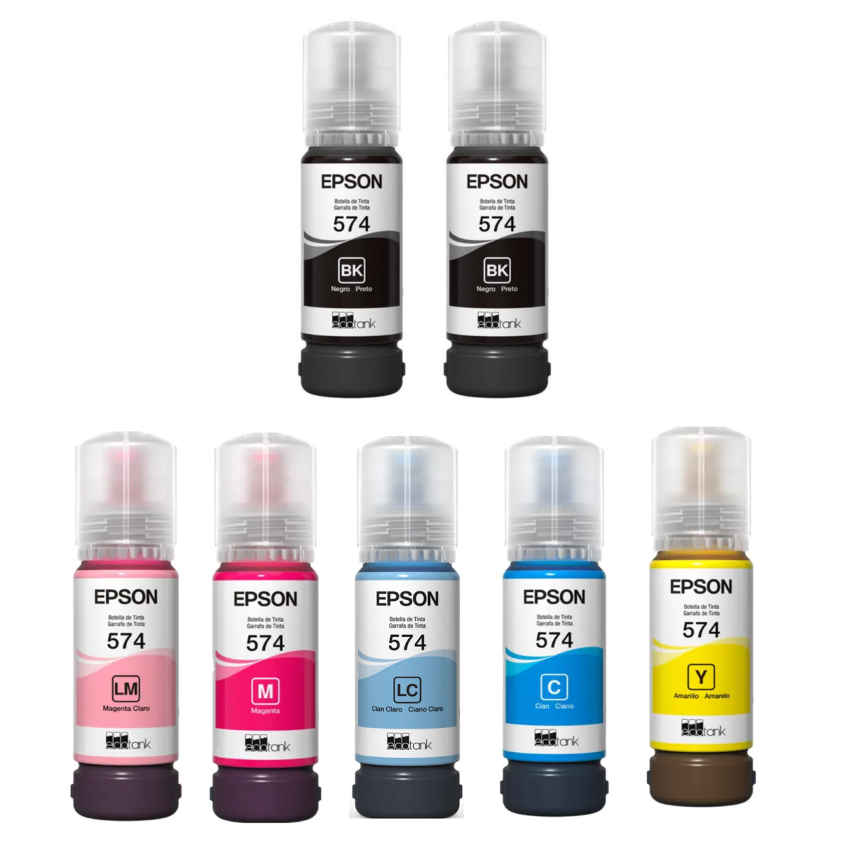 Kit com 7 Refil Epson T574 L8050 L18050 2BK 1C 1M 1Y 1ML 1CL