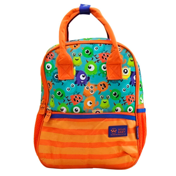 Mochila de Costas Bolsa Infantil Baby Masculina Monstrinhos Cor:Laranja