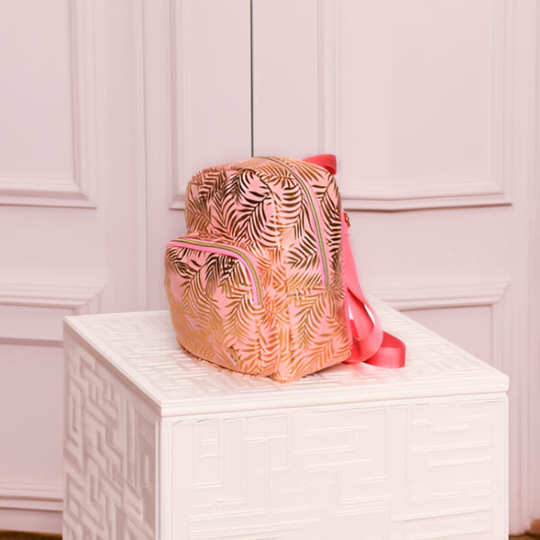 Mochila de Costas Feminina Brilhosa Folhas Passeio Cor:Rosa