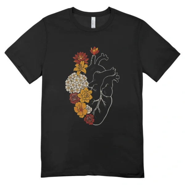 Camisa Feminina Baby Look Floral Heart Vintage