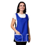 Kit 2 Avental Bata Oxford Liso Frente e Costa Com 2 Bolsos Azul
