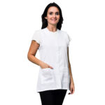 Kit 2 Avental Bata Oxford Liso Frente e Costa Com 2 Bolsos Branco