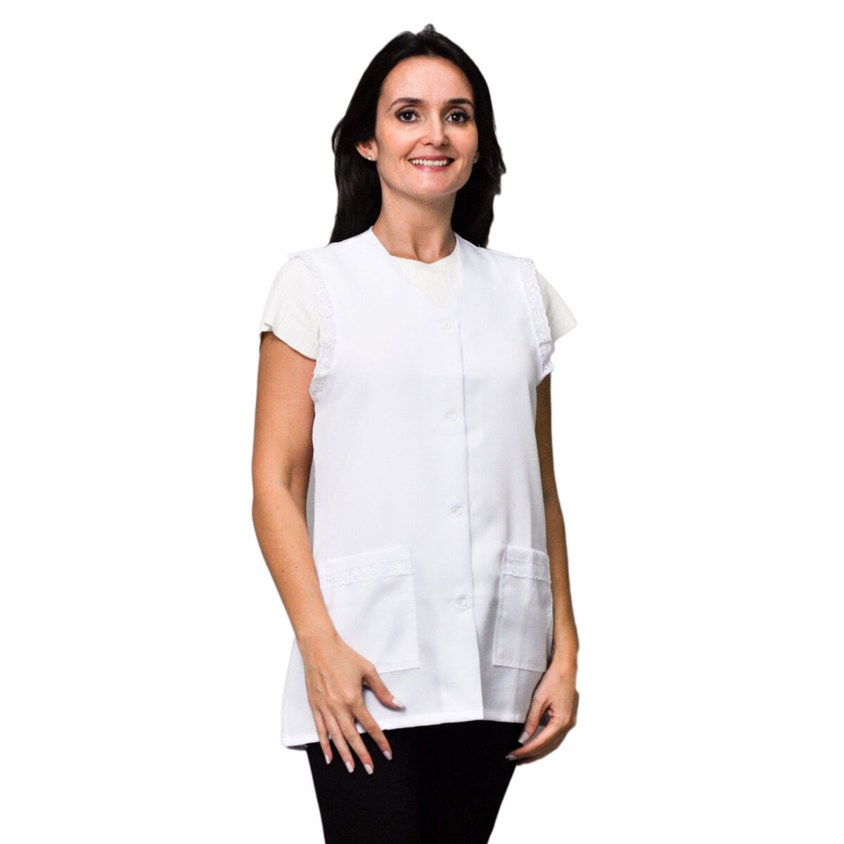 Kit 2 Avental Bata Oxford Liso Frente e Costa Com 2 Bolsos Branco - Imagem 2