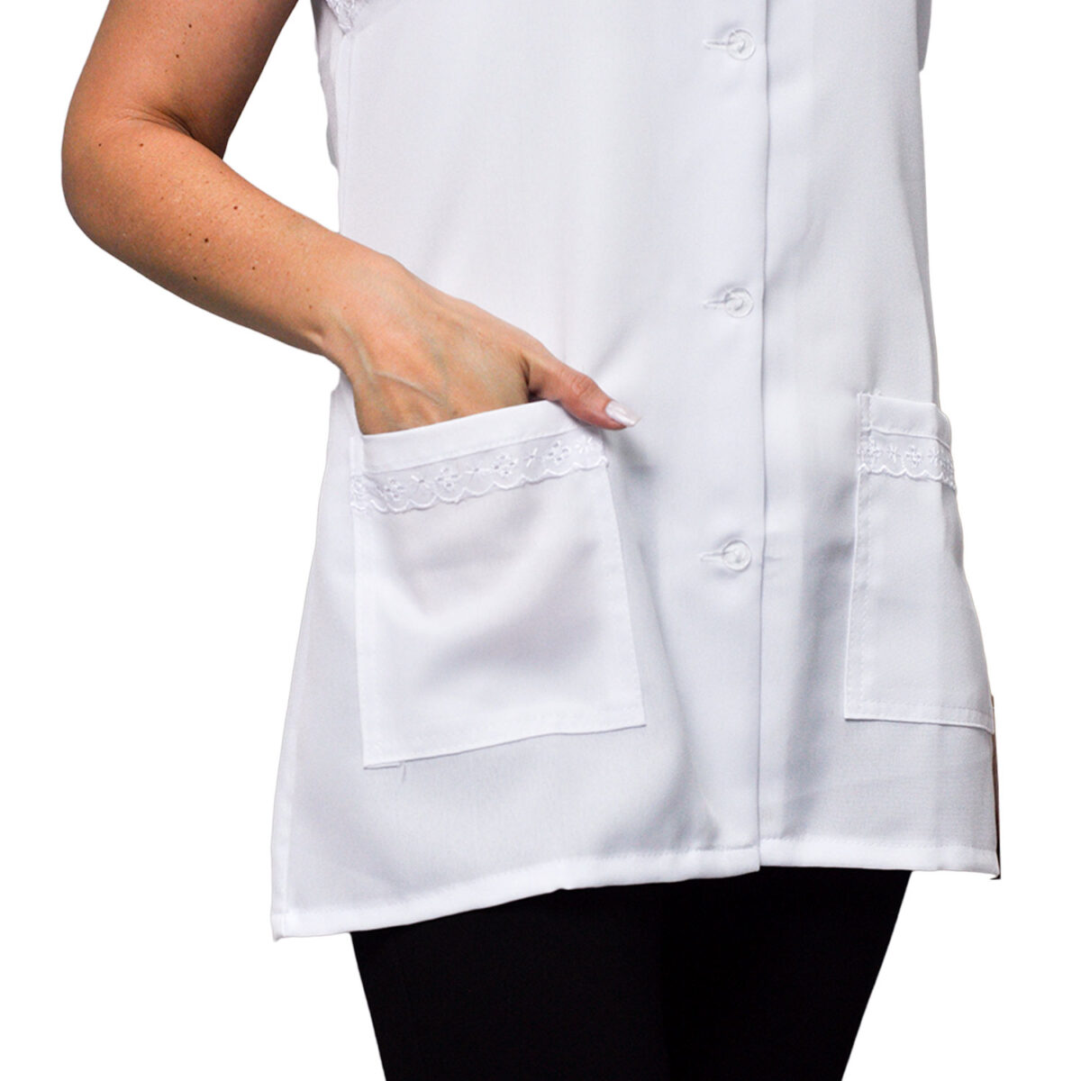Kit 2 Avental Bata Oxford Liso Frente e Costa Com 2 Bolsos Branco - Imagem 4
