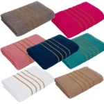 Kit 2 toalhas de Banho Dourado Luxo Grossa Bordada 100% Algodão Alta Absorção - Imagem 3