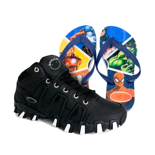 Kit Menino Tênis Infantil Botinha + Chinelo Infantil Heróis