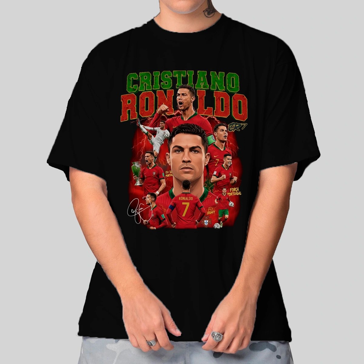 Camiseta Masculina Oversized CR7 Portugal Estilo Confortável Camiseta Masculina Oversized CR7 Portugal Estilo Confortável