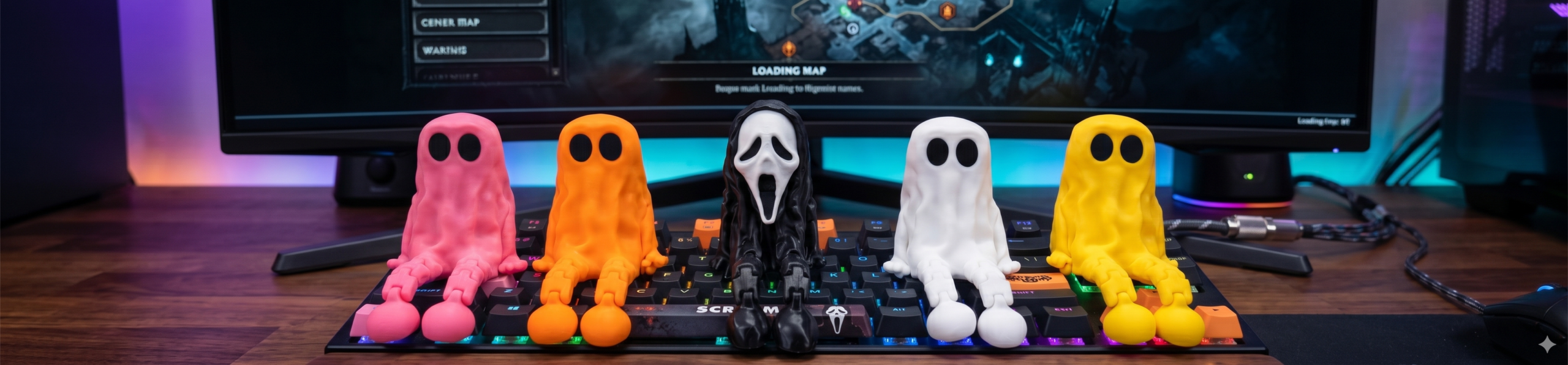 Bonequinho Ghost Face e fantasminha Setup gamer oferta Haddaway Store