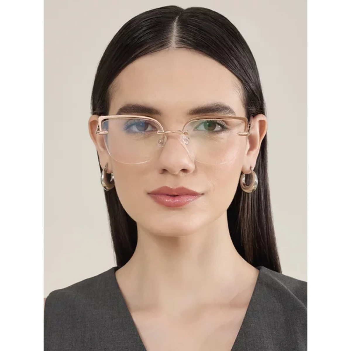Óculos Feminino Rosé Semi Rimless Leve Elegante Armação Metal Delicada Clássica Óculos Feminino Rosé Semi Rimless Leve Elegante Armação Metal Delicada Clássica