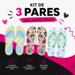 Kit 3 Chinelos Feminino Varias Estampas - Imagem 2