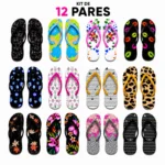 Kit 12 Pares Chinelos Femininos Estampas Variadas