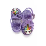 Sandália Unicórnio Glitter Infantil Menina Roxa Macia
